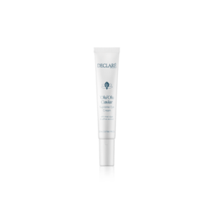 Eine Tube mit Augencreme von DECLARE, die mit Meeresalgen und Safranextrakt angereichert ist.