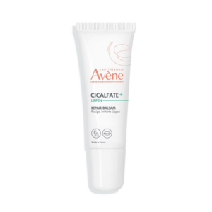 Tube mit Lippenbalsam von Avène, zur Reparatur rissiger Lippen, in Weiß mit grünen und orangefarbenen Akzenten.