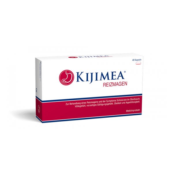 Packung Kijimea Reizmagen zur Behandlung von Magenbeschwerden, medizinisches Produkt, 40 Kapseln.