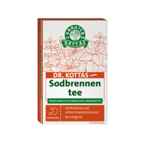 Verpackung von Dr. Kottas Sodbrennentee, traditionsreiches pflanzliches Arzneimittel für Magen und Darm.